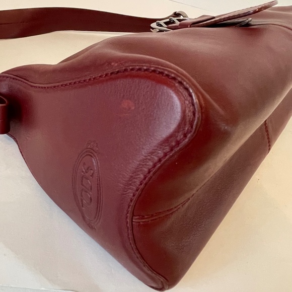 TOD'S Burgundy Red Leather Shoulder Hand Bag - Picture 8 of 16